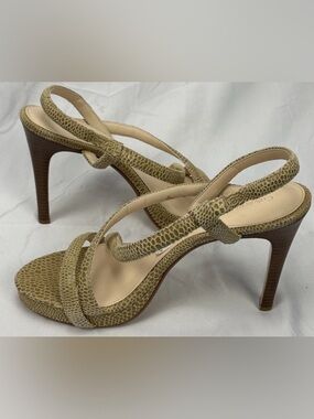 Calvin Klein Piri Women’s Strappy Heeled Sandals Gold Snake Print Size 9.5 NIB